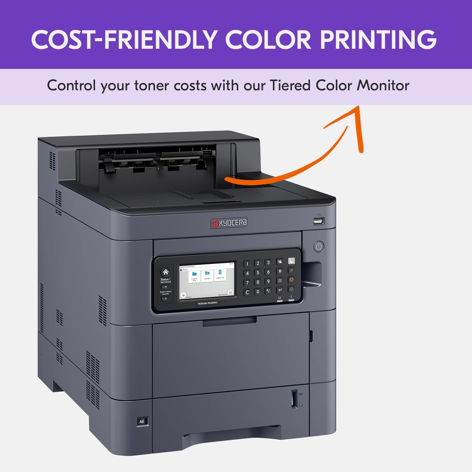 KYOCERA TASKalfa PA4500ci Color Laser Printer 47 ppm, 1200 dpi, Gigabit Ethernet & HyPAS Capable, 4.3 inch Touchscreen Panel, 650 Sheet Capacity