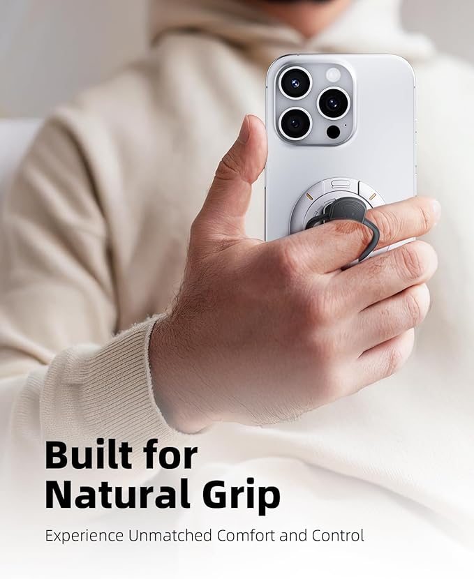 TODI for MagSafe Phone Grip Stand, 3-in-1 Magnetic Finger Ring Holder with Double-Sided Magnet, Fidget Toy Design, Magnetic Phone Stand for iPhone 16/15/14/13/12 Series (White)