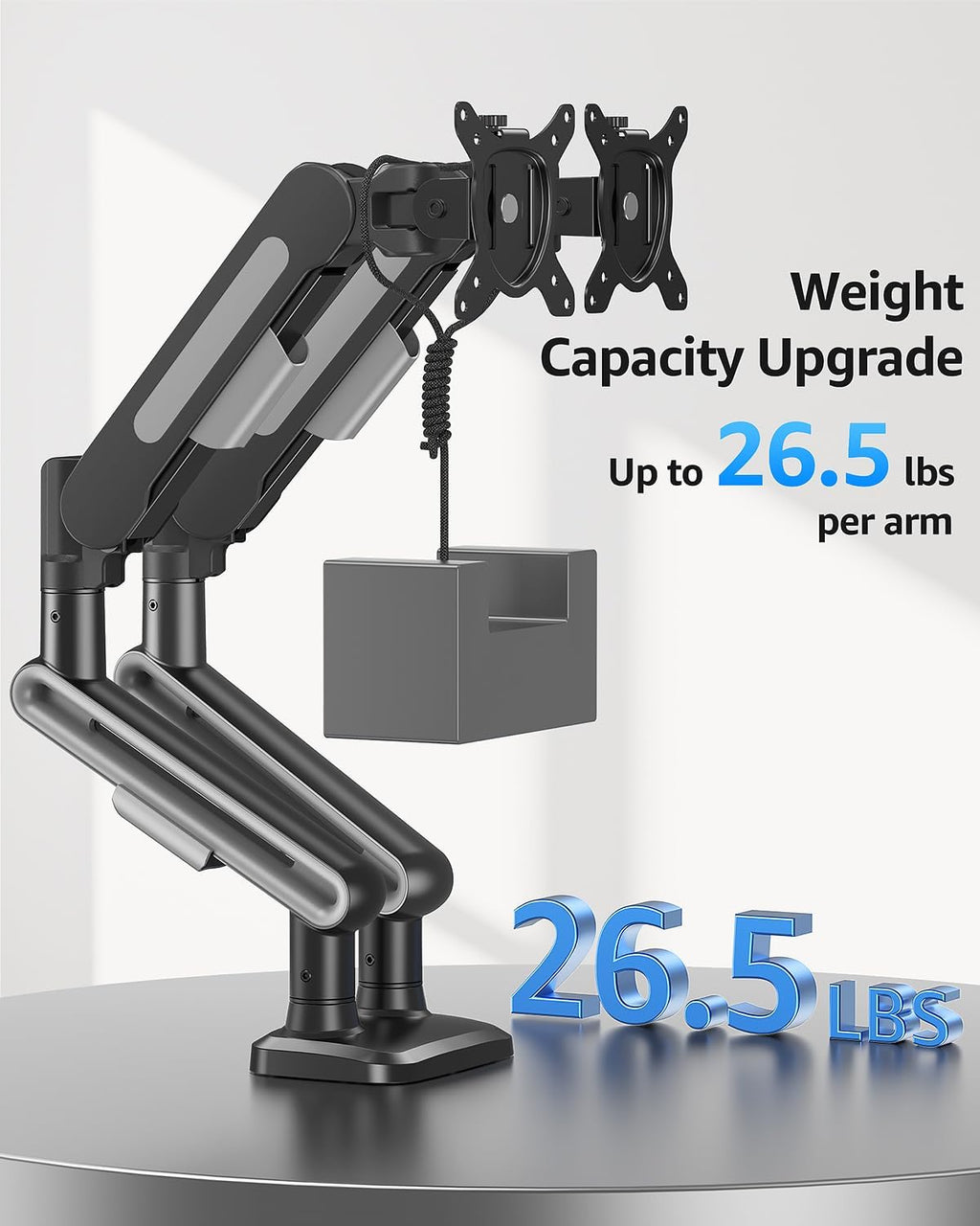 MOUNTUP Dual Monitor Mount Holds 4.4-26.5lbs, Heavy Duty Monitors Arm for 39 37 34 32 27inch, Gas Spring Monitor Stand for 2 Monitor, Height Adjustable Monitors Desk Mount with C-Clamp＆Grommet Base