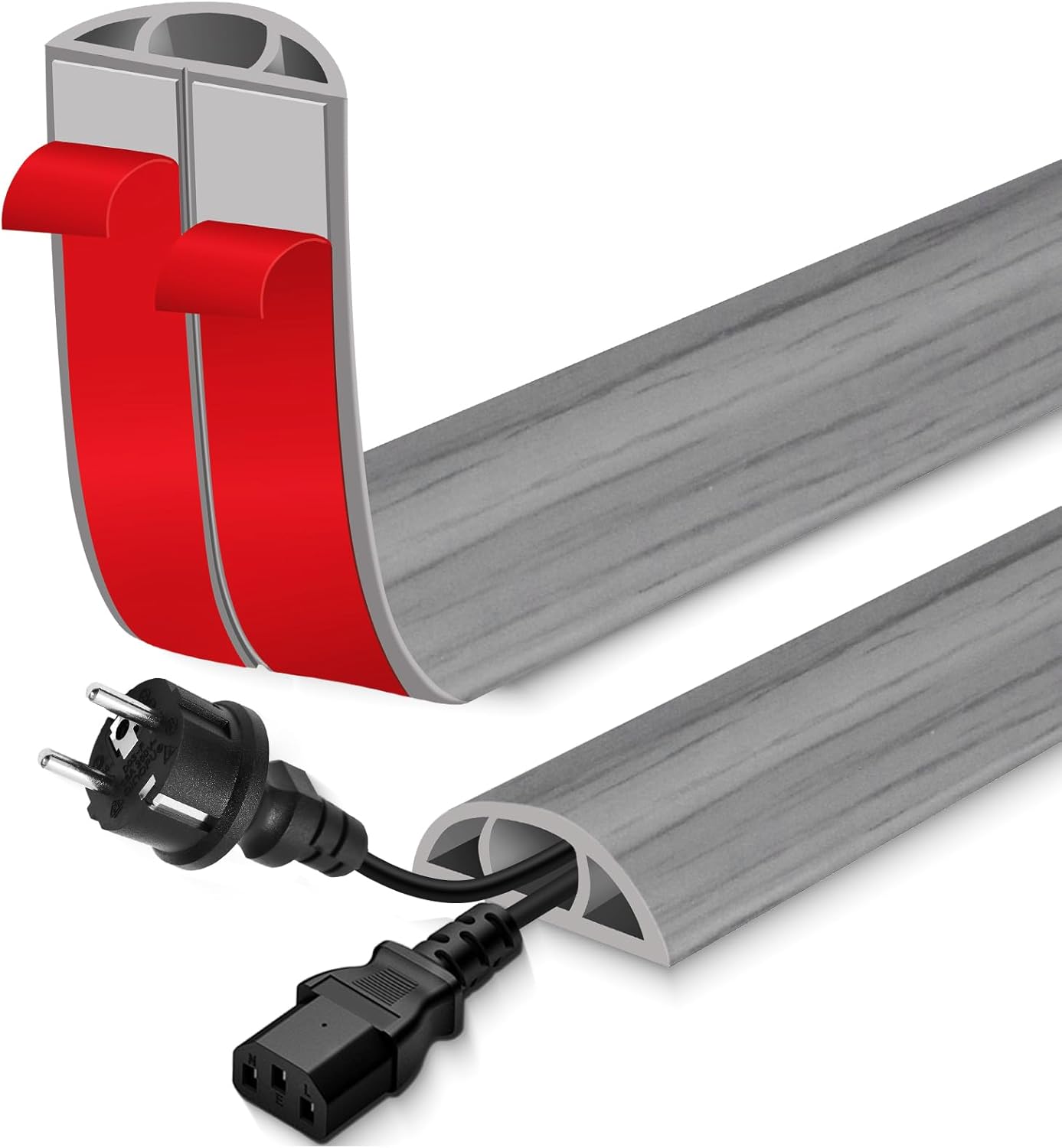 Floor Cord Cover for Wires on Floor Self Adhesive Cord Hider Floor Cable Management Wire Covers for Cords Protector Prevent Cable Trips Cord Cavity W 0.47" x H 0.27", Gray Wood, 10Ft