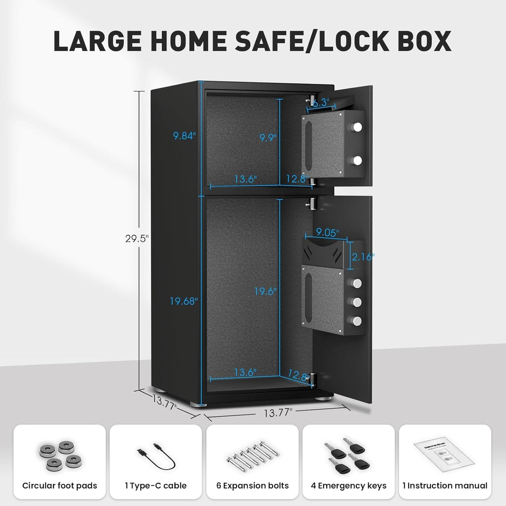 kavey 6.5 Cu ft Large Safe Box Fireproof Waterproof, Money Safe With Mute Function and LED Light,Digital Keypad Home Safes with Deposit Slot & Dual Alarm System, Security Box for Money Valuables