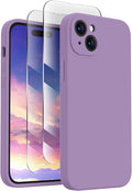FireNova Designed for iPhone 15 Case, Silicone Upgraded [Camera Protection] Phone Case with [2 Screen Protectors], Soft Anti-Scratch Microfiber Lining Inside, 6.1 inch, Light Purple