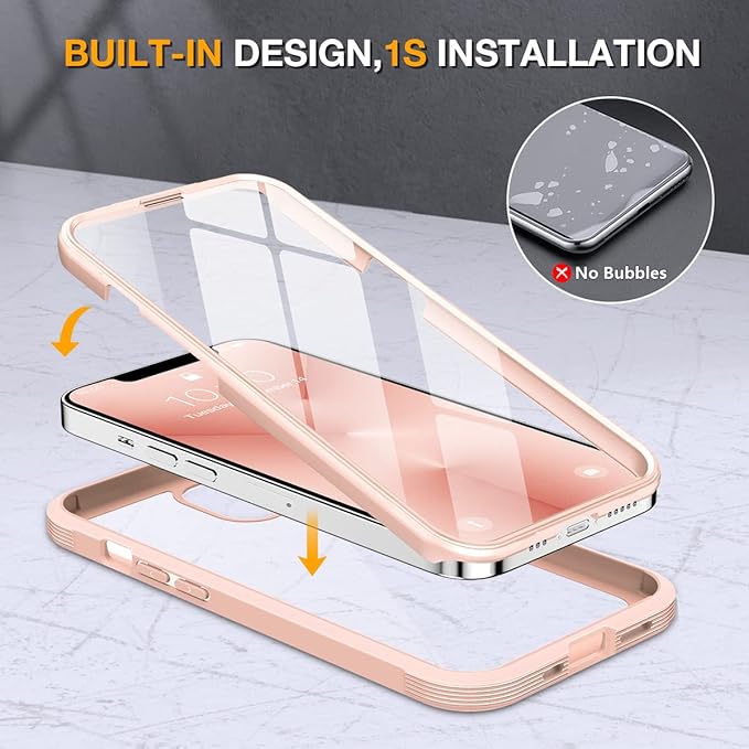 Miracase Glass Case for iPhone 13 Pro Max 6.7 inch, Upgrade Full-Body Clear Bumper Case with Built-in 9H Tempered Glass Screen Protector for iPhone 13 Pro Max, Pink