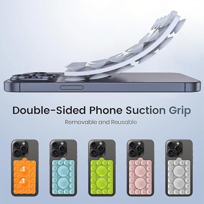 Silicone Suction Holder, Silicon Adhesive Phone Accessory for iPhone, Android and More, Hands-Free Mirror Shower Holder, TikTok Videos and Selfies (Light Blue 2Pack, Double Sided)