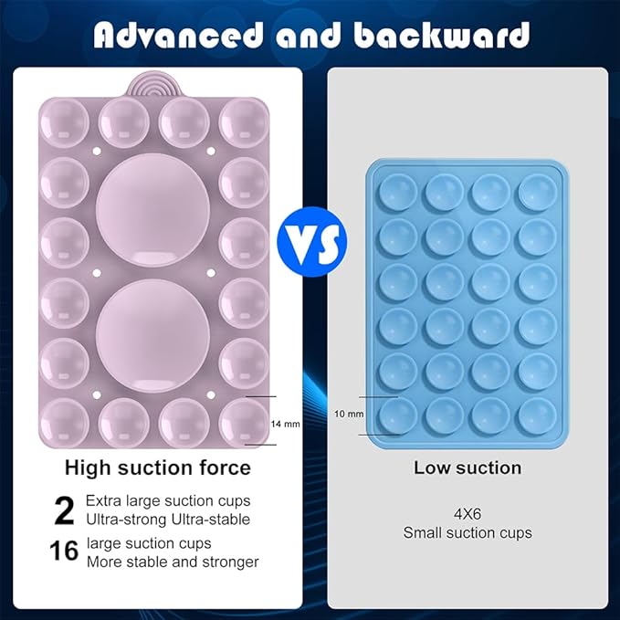 Silicone Suction Phone Holder Mount,Silicon Adhesive Phone Accessory for iPhone and Android, Hands-Free Mirror Shower Phone Holder,TikTok Videos and Selfies (Violet 2Pack, Double Sided)