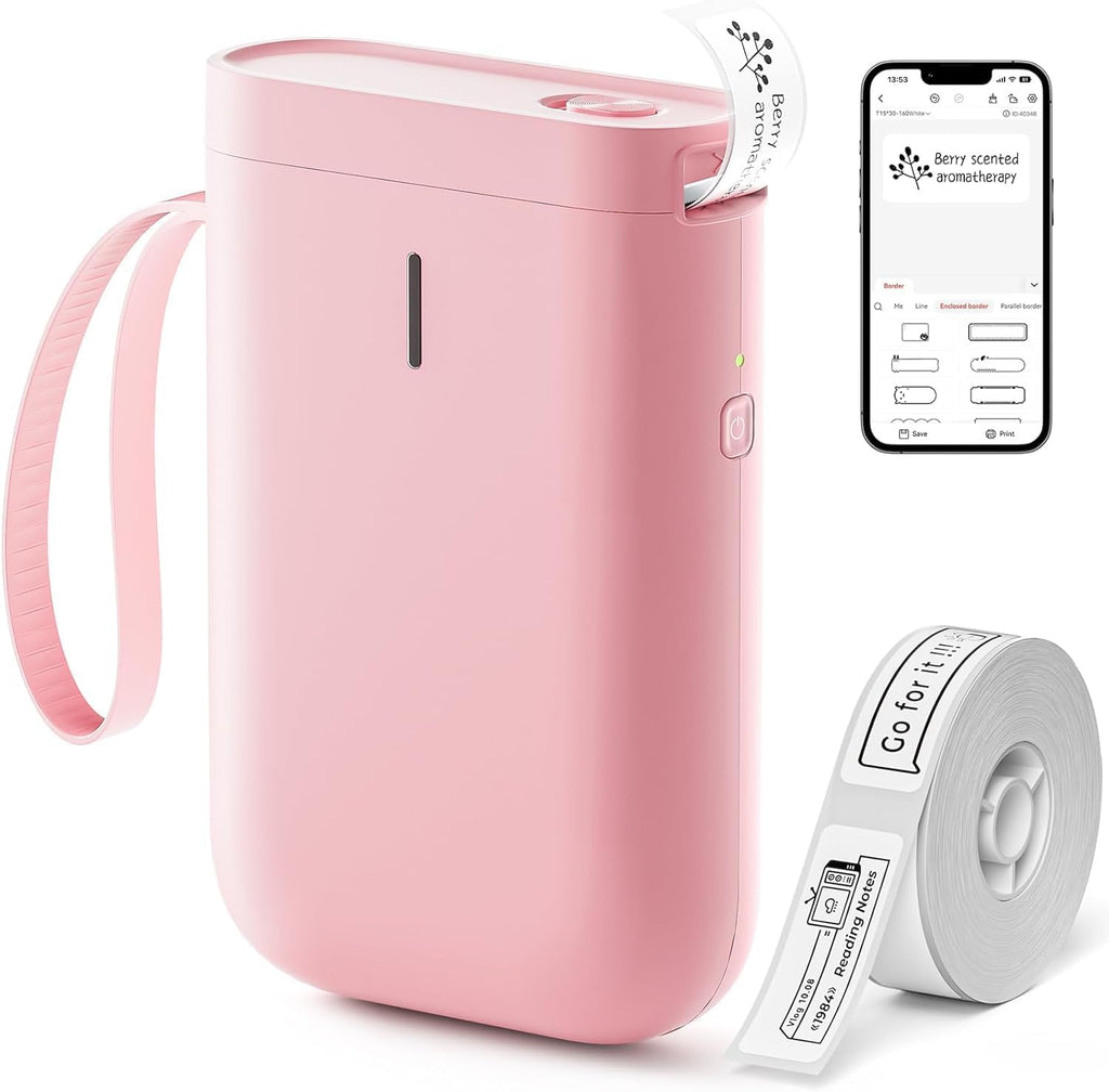 DEEPIN Label Maker Machine Portable Bluetooth Label Maker with Tape, Thermal Label Printer Multiple Templates for Phone, Mini Label Sticker Printer for Business Office Organization Pink