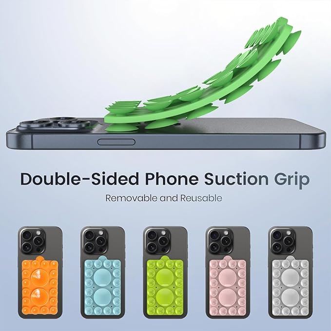 Silicone Suction Phone Holder Mount, Silicon Phone Accessory for iPhone and Android, Hands-Free Mirror Shower Mount, TikTok Videos and Selfies (Grass Green 2Pack, Double Sided)