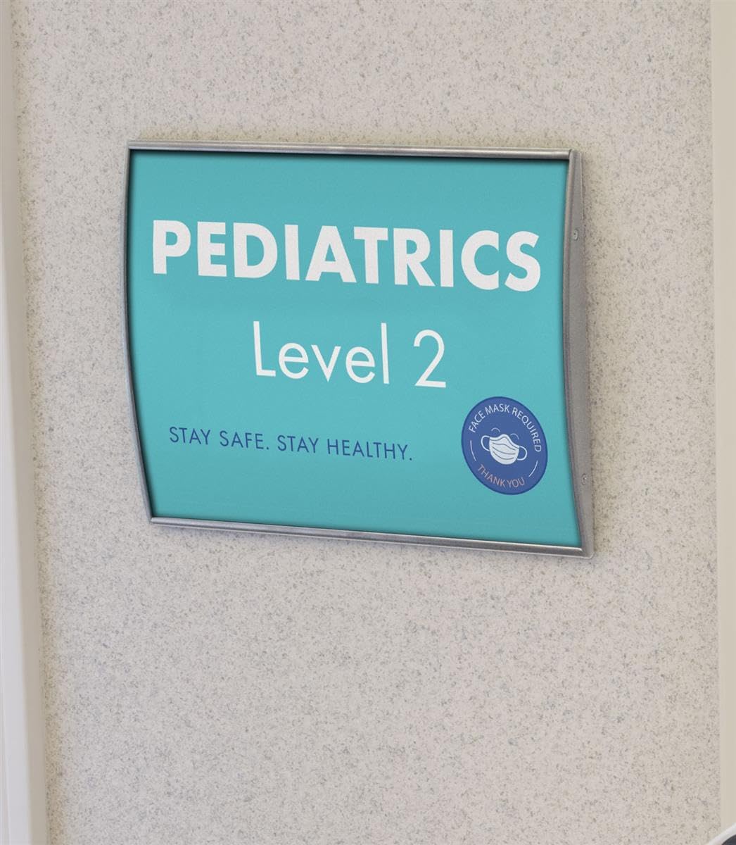 Set of 2, Door Sign with Non-Glare Lens for Displaying 8-1/2 x 11-Inch Graphics, Curved Name Plate Holder Mounts Vertically or Horizontally to a Wall, Silver, Aluminum