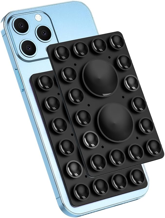 Silicone Suction Phone Holder Mount,Silicon Adhesive Phone Accessory for iPhone and Android, Hands-Free Mirror Shower Phone Holder,TikTok Videos and Selfies (Black, Single Sided)