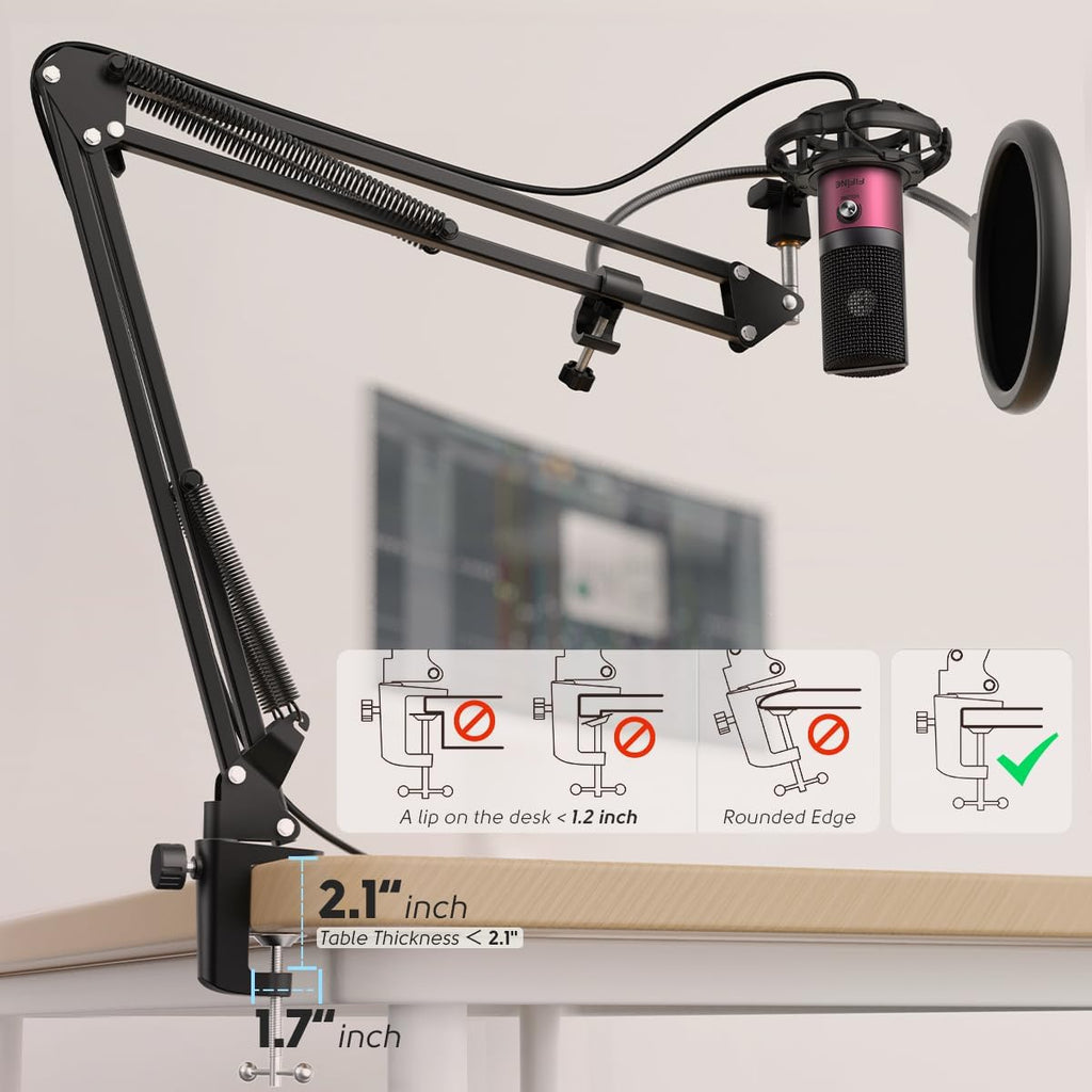 FIFINE Podcast Microphone Kit-USB PC Computer Recording Microphone, Condenser Mic Set for Streaming, Gaming, Voice-Over, Meeting, with Arm Stand, Shock Mount, Pop Filter-T669 Rose Red