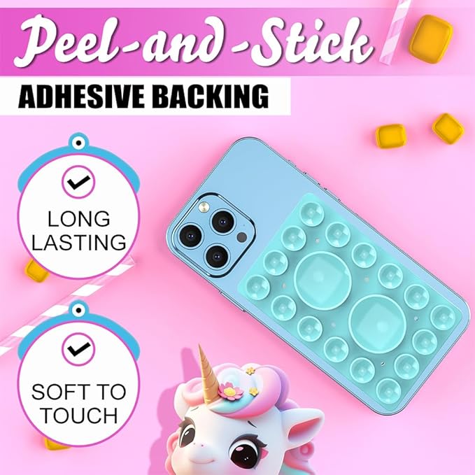 Silicone Suction Phone Holder Mount,Silicon Adhesive Phone Accessory for iPhone and Android, Hands-Free Mirror Shower Phone Holder,TikTok Videos and Selfies (Light Blue, Single Sided)