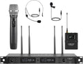 Phenyx Pro Wireless Microphone System, True Diversity Dual Cordless Microphone Set w/UHF Handheld/Bodypack/Headset/Lapel Mics, Auto Scan, 2x1000 Channels for Stage & Studio (PTU-2U-1H1B)