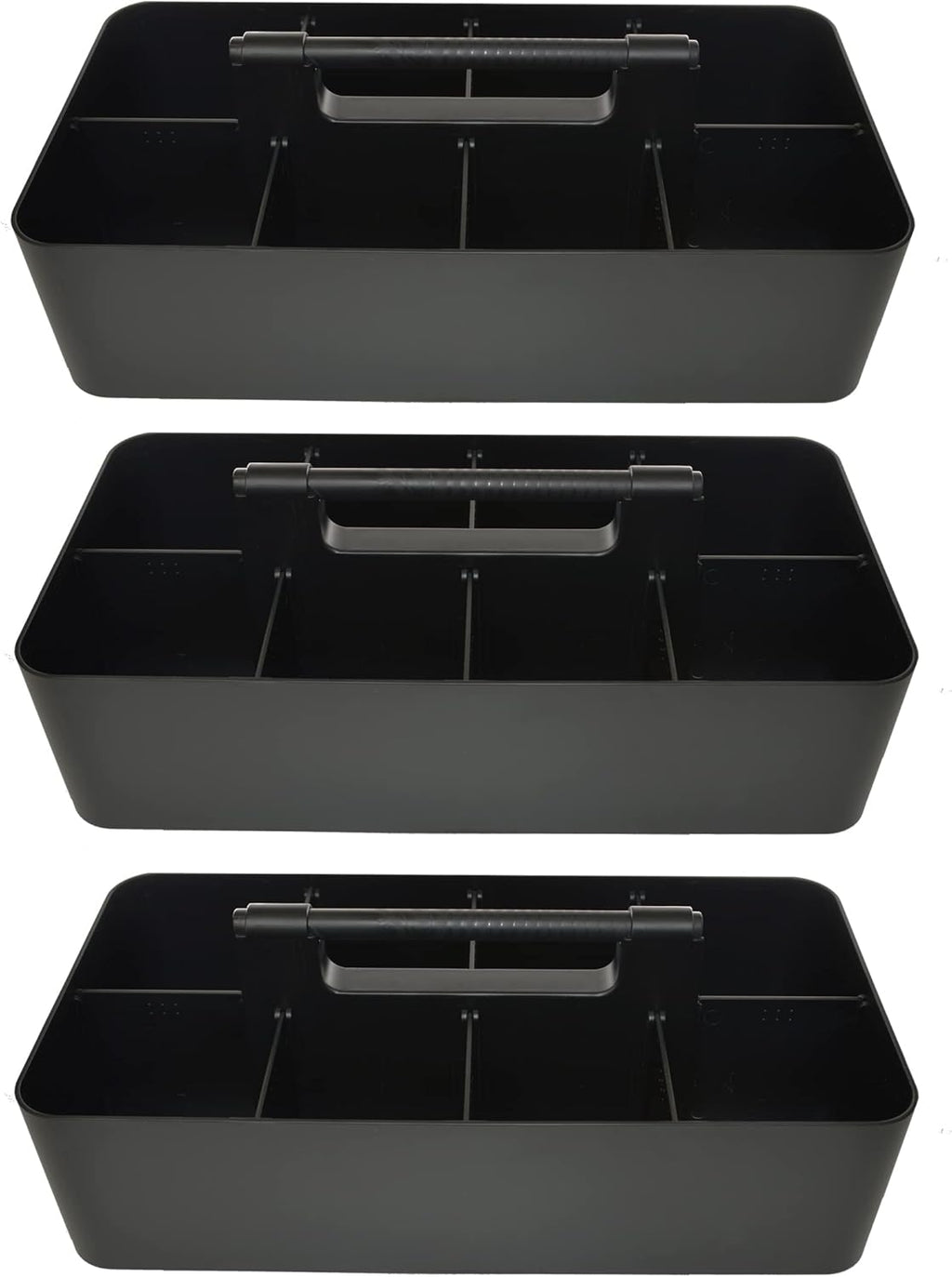 -Large Portable Caddy, DIY Dividers, 8 Compartments, School Office Supplies Home Business Organizer,Portable Basket with Handle Storage Organizer Modern Made in USA (3 PACK, Black)