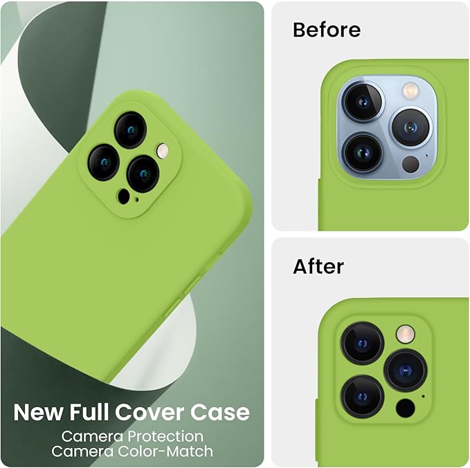 FireNova Designed for iPhone 13 Pro Max Case, Silicone [Camera Protection] Phone Case with [2 Screen Protectors], Soft Anti-Scratch Microfiber Lining Inside, 6.7 inch, Sprout Green