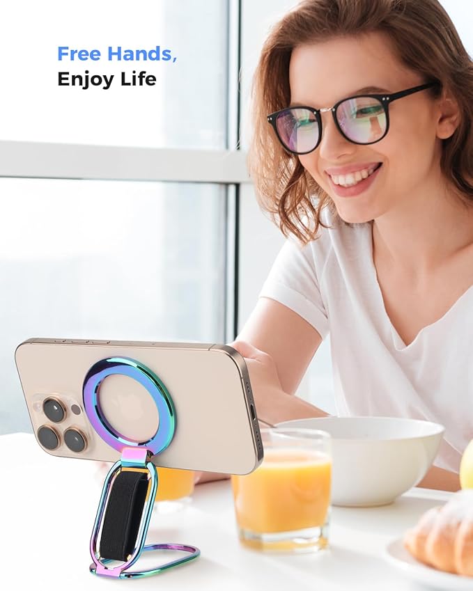 [2025 Upgraded] SUPERONE for MagSafe Phone Grip for MagSafe Kickstand Compatible with Mag Safe Finger Loop, 4-in-1 Phone Ring Holder Strap for iPhone 16/15/14/13/12 Series and Mag Safe Case - Colorful