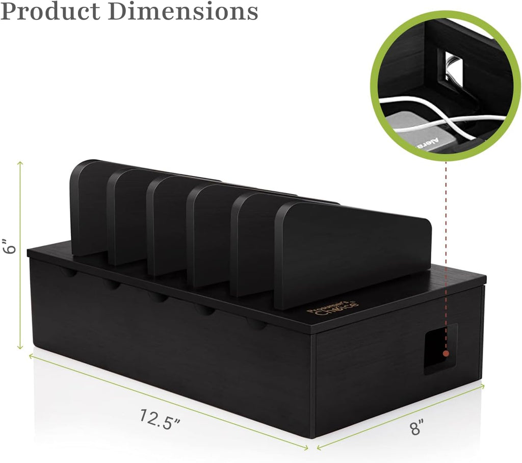 Prosumer's Choice Charging Station for Multiple Devices - 5 Device Charger Organizer for Smartphones and Tablets - Wooden Rack with Removable Dividers - Charging Dock for Work from Home - Black