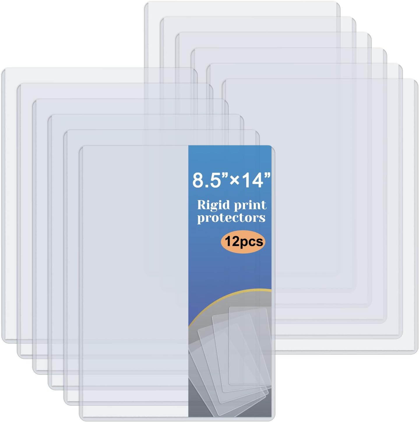 Rainmae 12 Pack 8.5" x 14" Rigid Print Protectors, Clear Waterproof Hard Plastic Page Sheet Protectors, Paper Sleeves Photo Plastic Sleeves Hard Document Birth Certificate Protector
