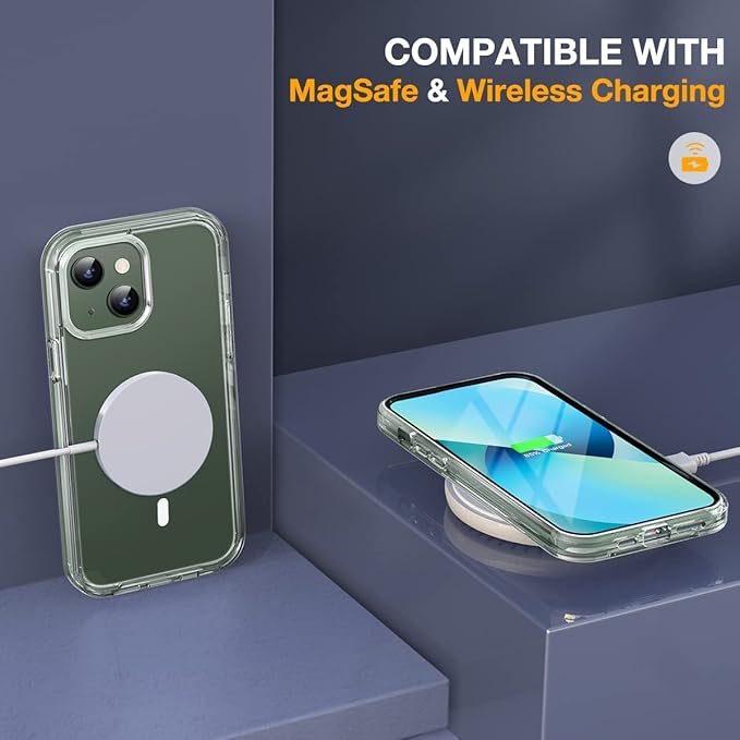 Miracase Glass Series Designed for iPhone 13 Case 6.1 inch, 2023 Upgrade Full-Body Magnetic Clear Case with Built-in 9H Tempered Glass Screen Protector,Compatible with MagSafe,Clear