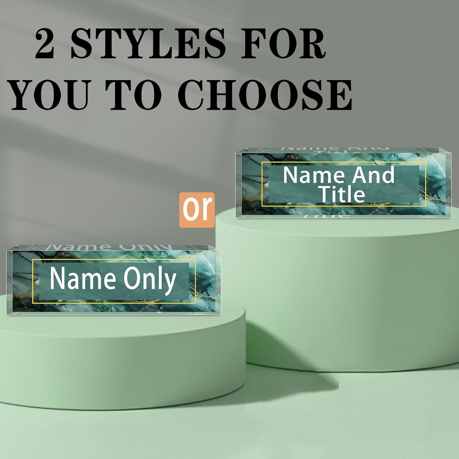 Name Plate for Desk Personalized, Acrylic Desk Decorations, Employee Appreciation Gifts, Custom Office Gifts for Coworkers, Boss, Teacher, Nurse (Green Marble)