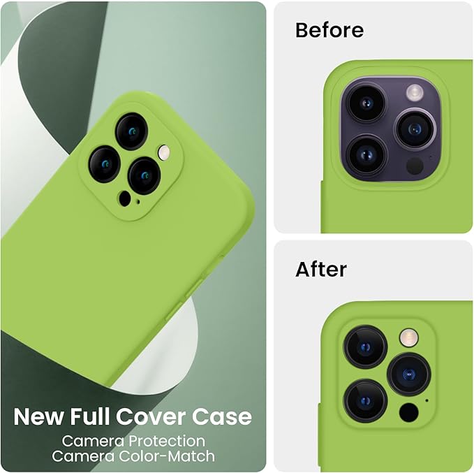 FireNova for iPhone 14 Pro Case, Silicone Upgraded [Camera Protection] Phone Case with [2 Screen Protectors], Soft Anti-Scratch Microfiber Lining Inside, 6.1 inch, Sprout Green