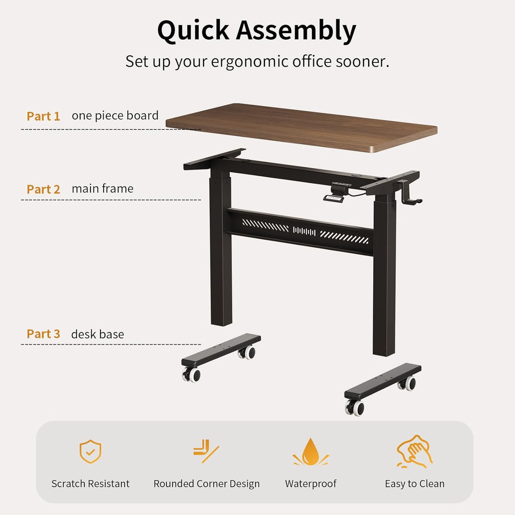 Mobile Walking Pad Desk with Wheels, Pneumatic Small Rolling Standing Desk Riser Height Adjustable (28-43.7") for Treadmill, Portable Computer Table for Home Office, Black Walnut