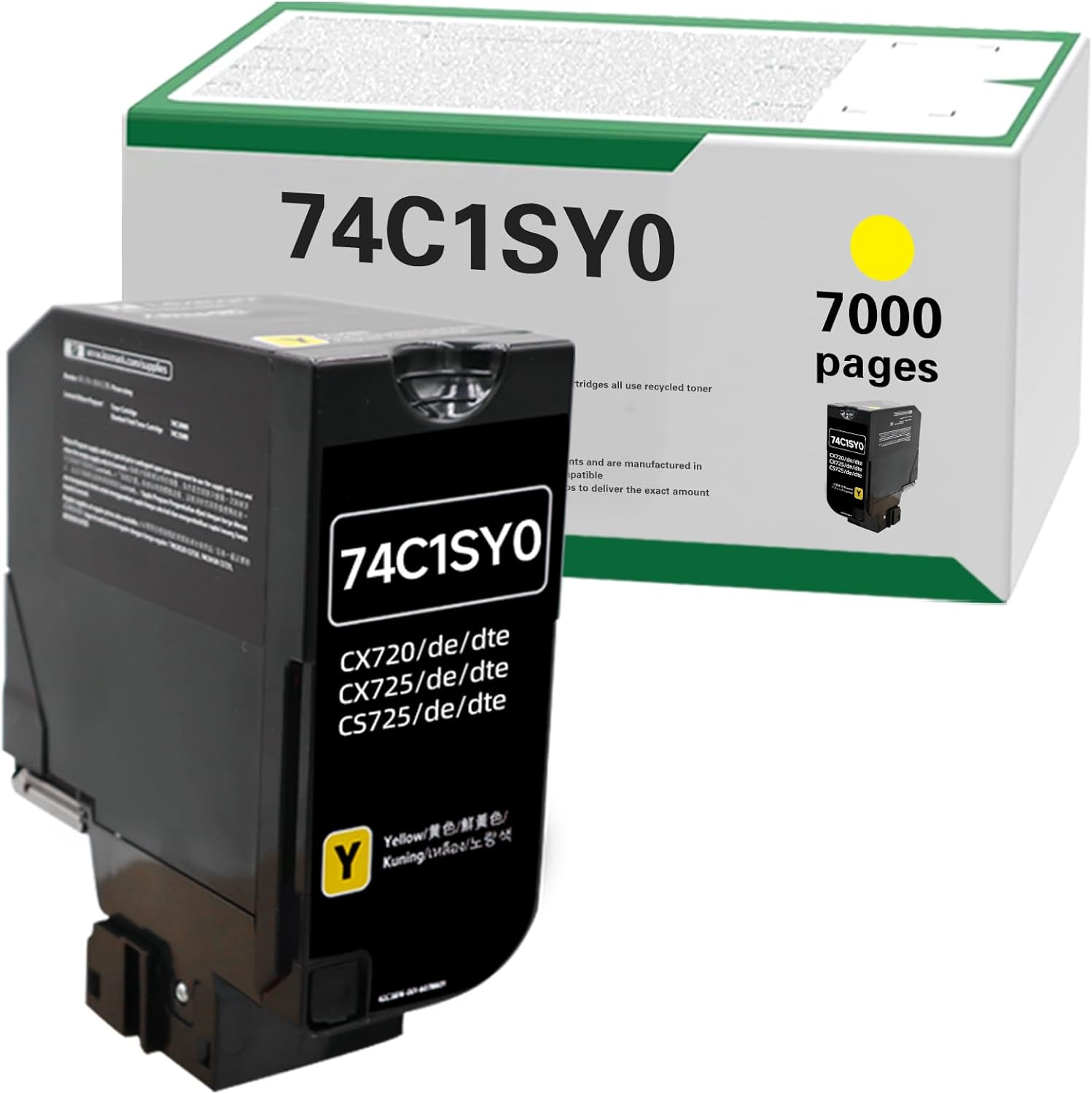 74C1SY0 7000 Pages High Yield Toner Cartridge Compatible for Lexmark 74C1S for Lexmark 74C1SY0 for CS725 CX725 CS720 CS720de CS725de CX725de Laser Printer (1Y, 1-Pack)