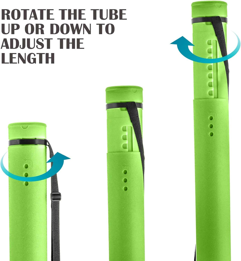 JJRING Green Poster Tube, 25" to 40" Extendable Poster Storage Holder Tube with Carrying Strap, Poster Carrying Case for Blueprints, Scrolls, Maps and Architect Papers
