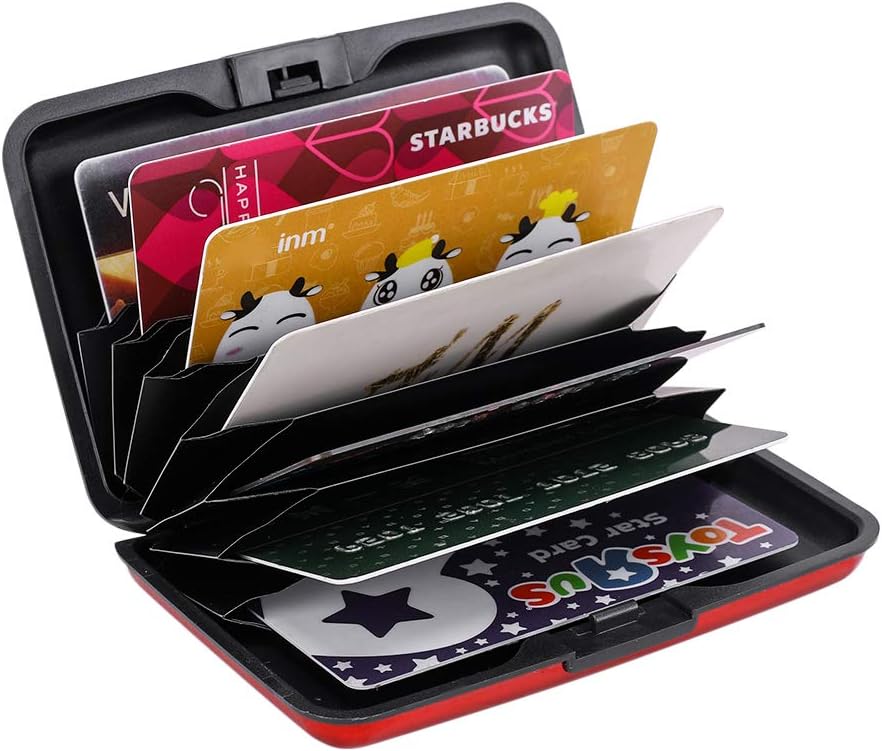 ELFISH Mini RFID Aluminum Wallet Credit Cards Holder Business Card Case Metal ID Case for Men Women (Red)