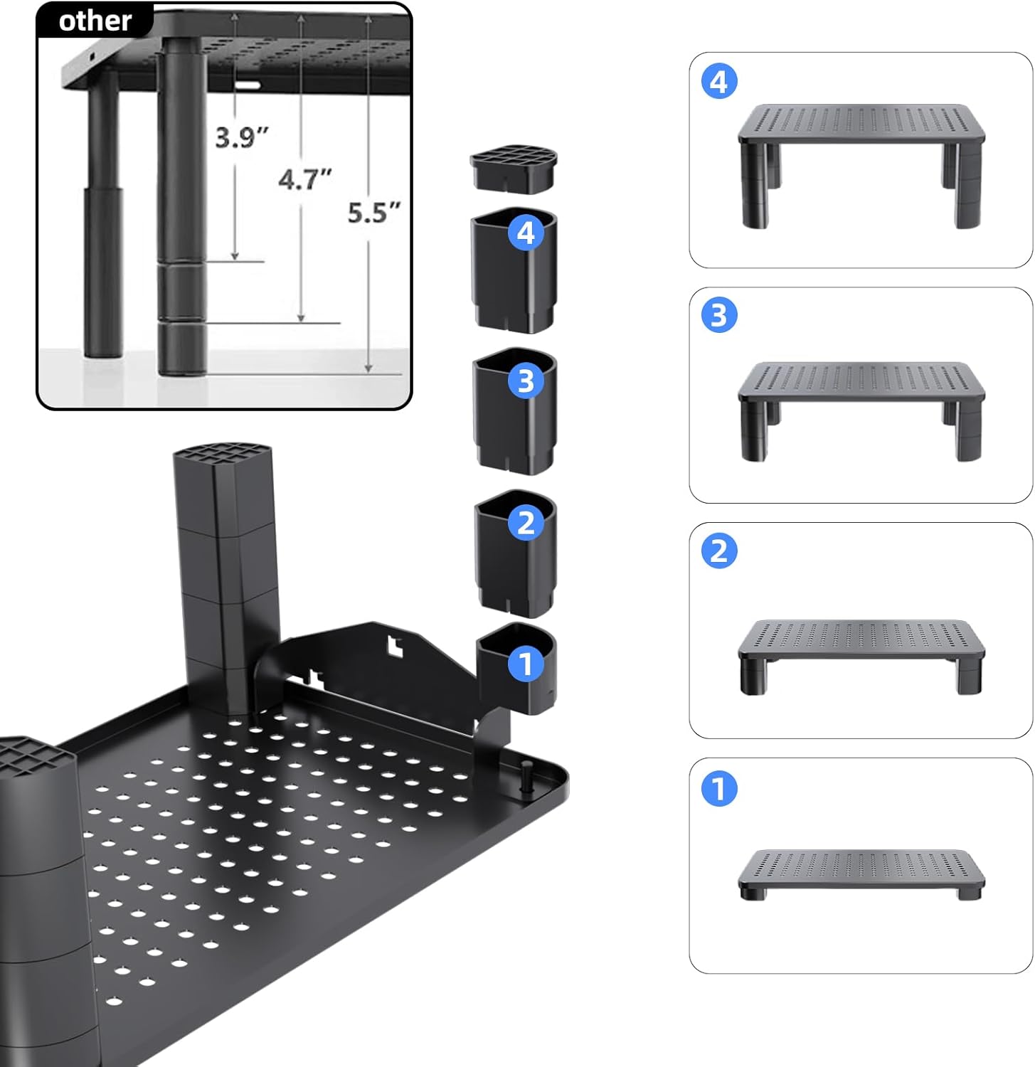 Pholiten 2 Pack Monitor Stand Riser, 3 Height Adjustable Monitor Stand， Flat Screen TV Monitor Stand Riser, Sturdy Metal Laptop Computer Monitor Stand Shelf for Printer, iMac,Premium Metal Monitor Risers for 2 Monitors