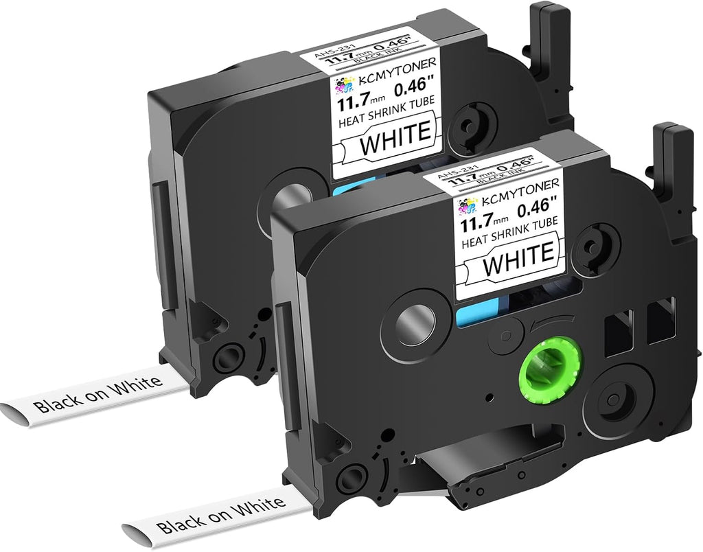 HSE-231 HS-231 Heat Shrink Tubes Label Tape 1/2" (11.7mm) x 4.92 ft Compatible for Ptouch Heat Shrink Label for PTD210 PTE500 PTE550W PTP750WVP, Black on White, 2 Pack