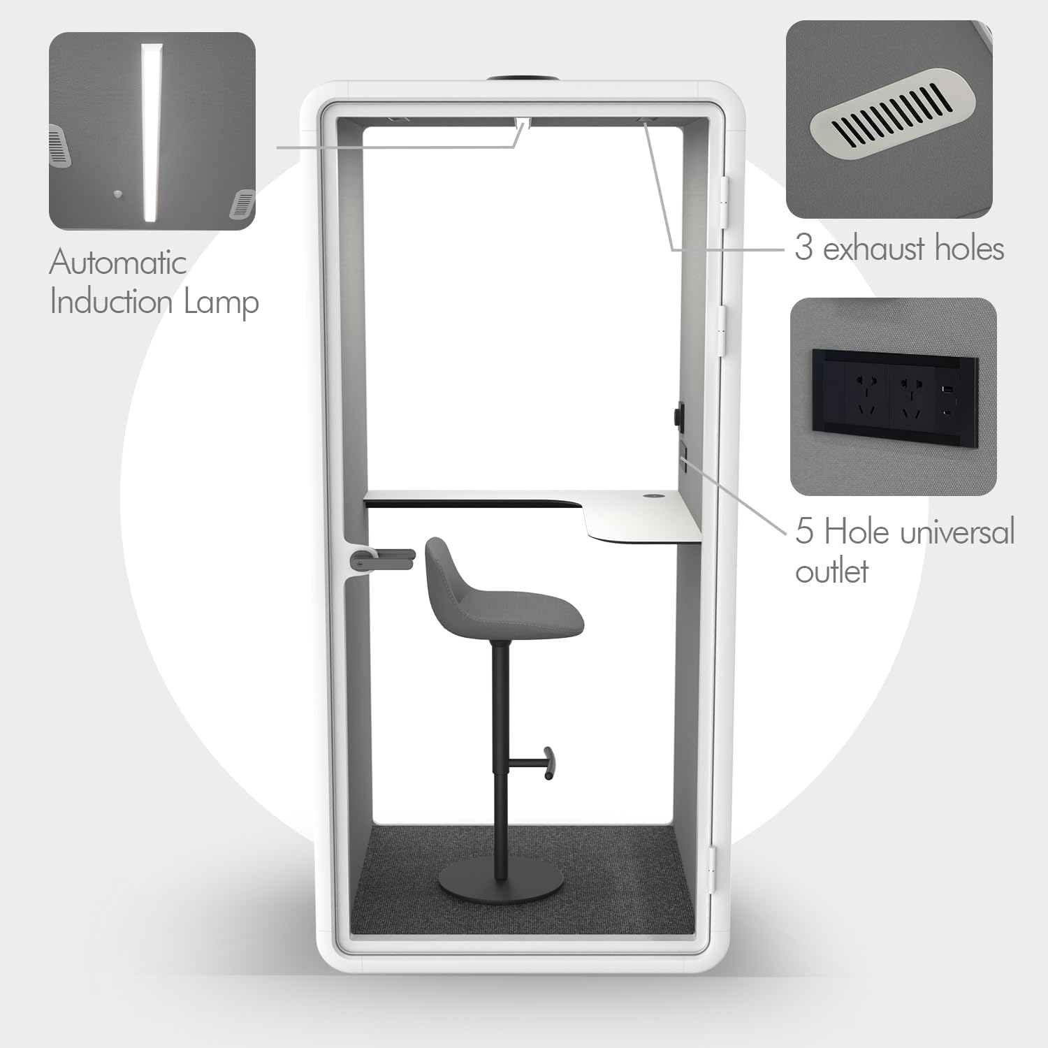 Quiet Meeting Pod with Acoustic Panels, Office Soundproof Room with Furniture, Portable Removable Working Booth for Private Phone Calling, Study, Individual Seater Personal Office H92in W43in D40in