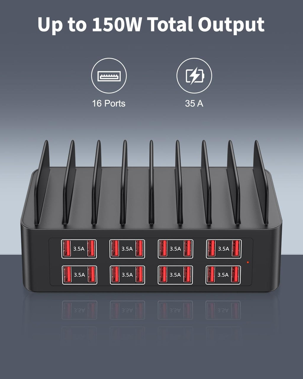 150W Charging Station for Multiple Devices, 16 Port Phone Charger Station, Multi USB Organizer Charger Station for iPhone, Android, iPad, Cell Phone, Tablets