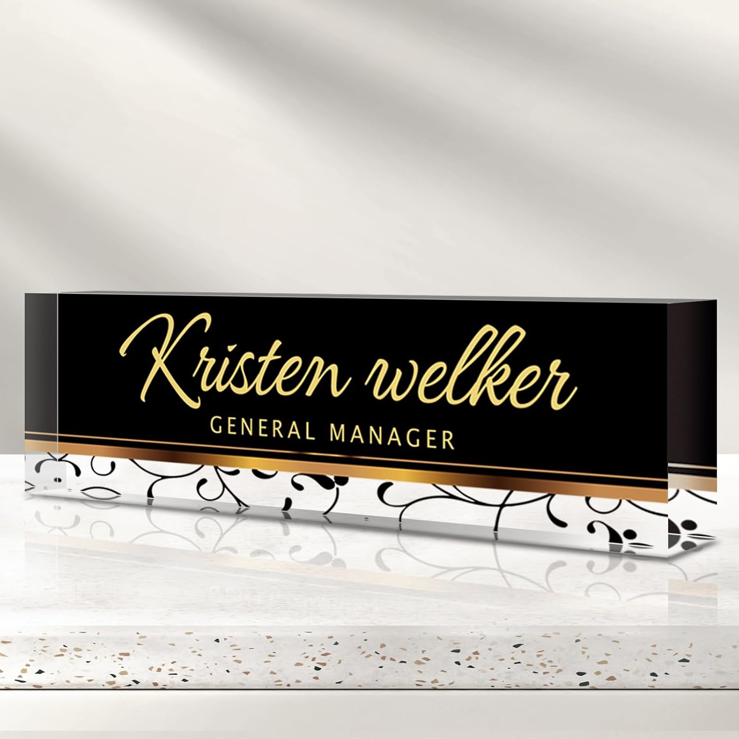 Personalized Name Plate for Desk - Custom Engraved Name Plates for Man - Boss Day Gifts for Boss - Acrylic Office Decor Appreciation Gifts for Teacher Nurse Coworker Social Worker (Black)