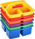 6-Pack Plastic Classroom Caddy Organizer with Handle,Four-Equal-Compartment, Teacher Supply Storage Caddy for Classroom Organization, Table, Desk, Office, Craft Art for Kids - Colorful