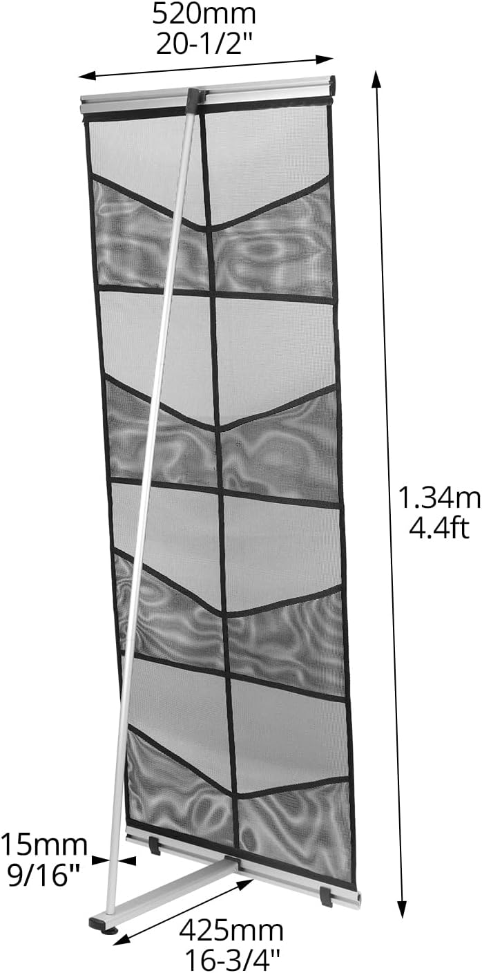 QWORK Portable Mesh Brochure Holder with 8 Pockets, Collapsible Design Standing Brochure Holder, 20" x 14" x 54" Metal Stability Stand