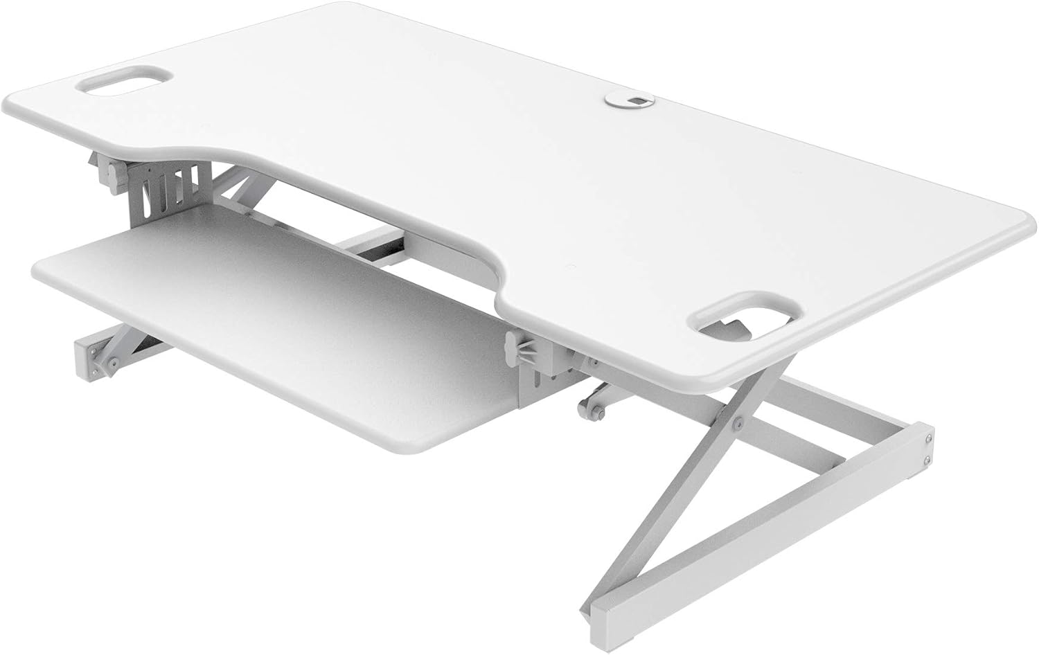 Rocelco 46" Large Height Adjustable Standing Desk Converter - Quick Sit Stand Up Triple Monitor Riser - Gas Spring Assist Computer Workstation - Retractable Keyboard Tray - White (R DADRW-46)