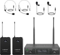 Phenyx Pro Dual UHF Wireless Microphone System，Auto-Scan Cordless Mic Set w/ 2x100 Frequencies, 2 Bodypacks & Headsets/Lapel Microphones for Speaking, Singing, Church, DJ (PTU-71-2B)