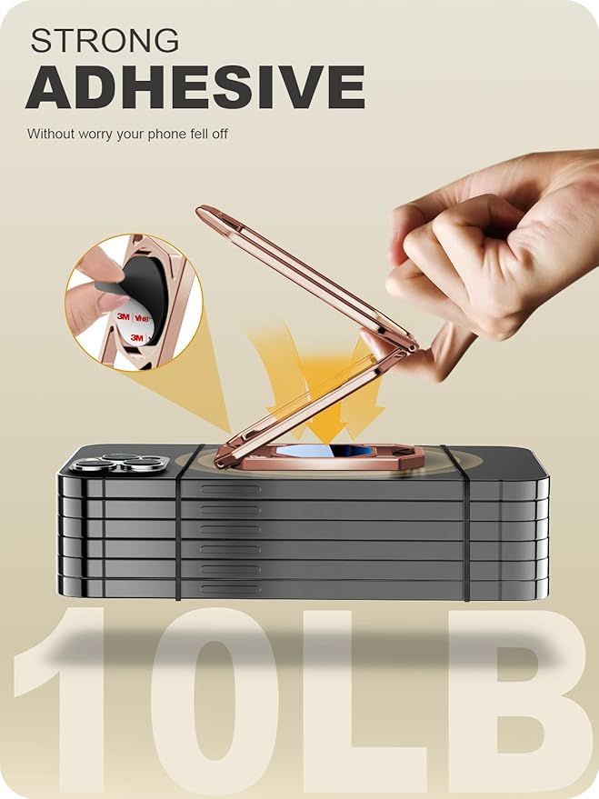 A-LuGei 𝗙𝗼𝗹𝗱𝗮𝗯𝗹𝗲 & 𝗔𝗱𝗷𝘂𝘀𝘁𝗮𝗯𝗹𝗲 Cell Phone Ring Holder Stand, Phone Kickstand for Desk, Cell Phone Holder for Hand, Ring for Back of iPhone, Metal Phone Grip for Magnetic Car Mount