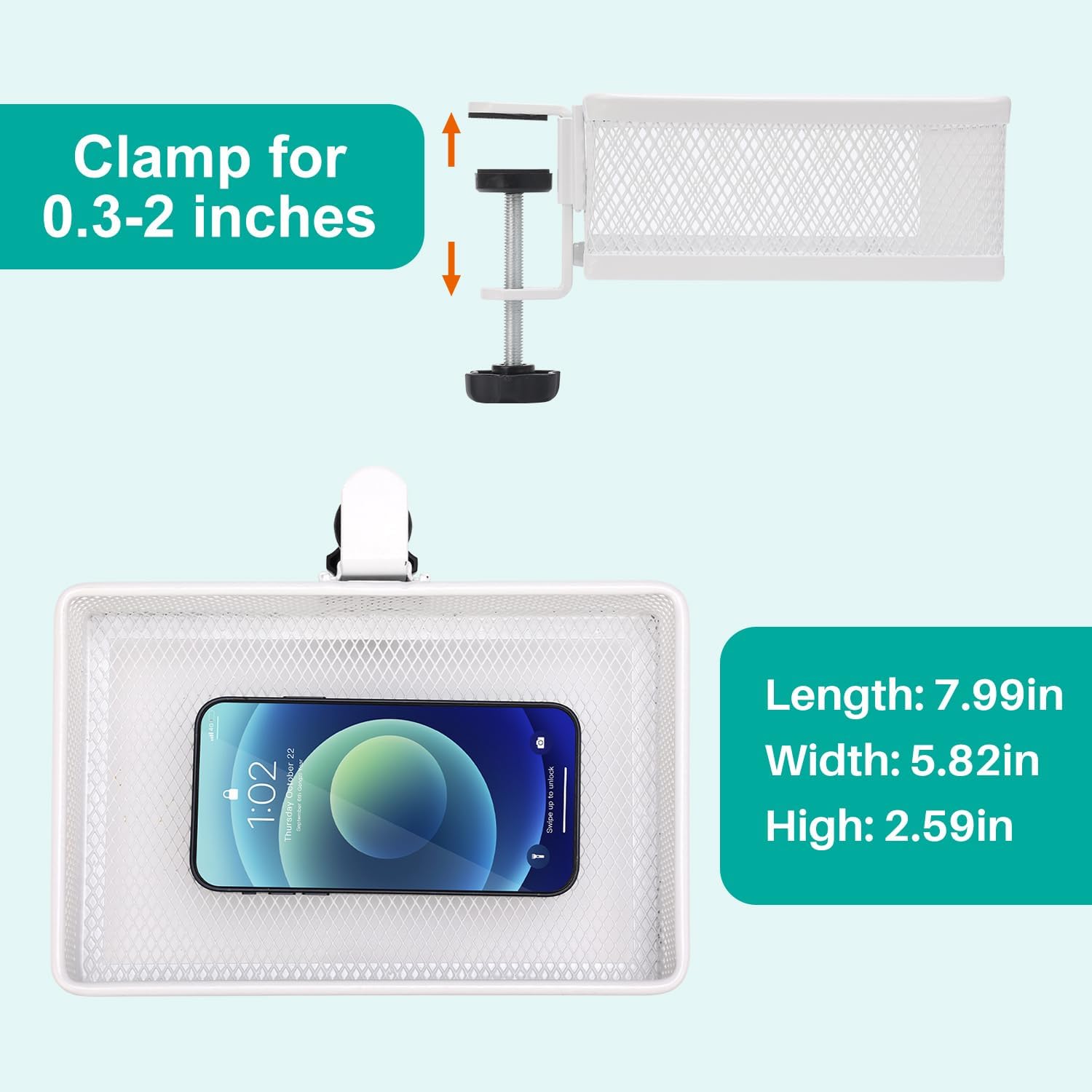 Under Desk Drawer Organizer - Clamp-On Above or Below Desk Mesh Drawer for Office Accessories, Storage Tray, and Desktop Organizer (White - Small)