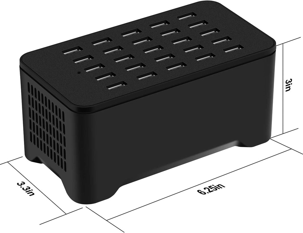 25 Ports USB Charger, 125W 25A Desktop USB Charging Station with iSmart Multiple Port, Compatible iPhone Xs Max XR X 8 7 Plus, iPad Pro Air Mini, Galaxy S9 S8 S7 Edge, Tablet and More (Black)