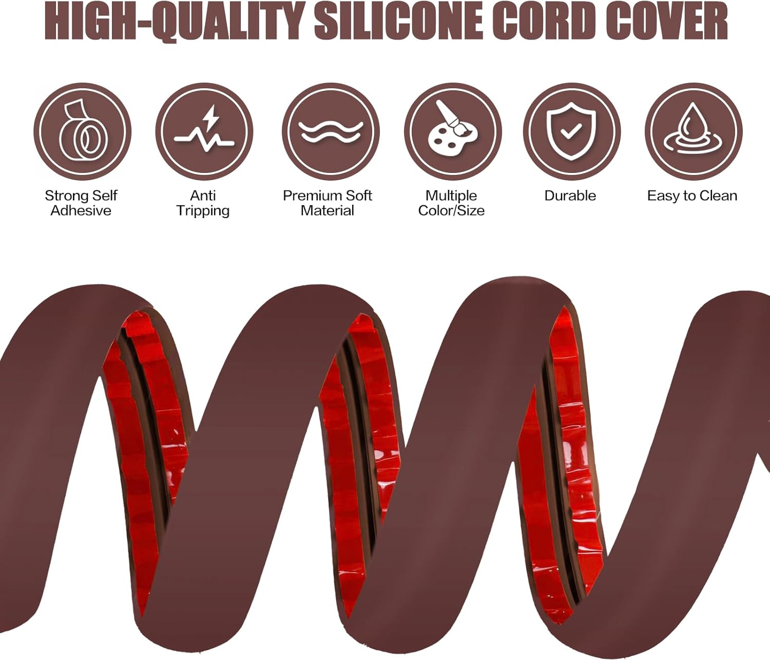 Floor Cord Cover Self Adhesive Cord Hider,3.3FT Cable Management, Extension Strip Protector for Wires, Prevent Cable Trips for Offices, Gyms, Exhibitions Cavity:0.47"(W) x 0.35"(H) Coffee