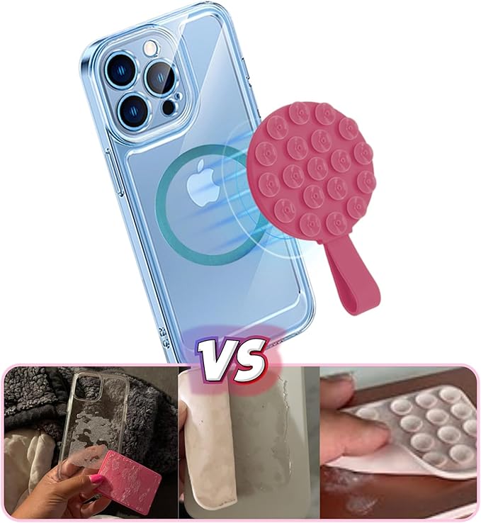 Magnetic Suction Cup Phone Mount, Silicone Suction Stand Holder, Compatible with iPhone MagSafe Phone Case, Hands-Free Mirror Shower Phone Holder Accessory for TikTok Videos, Teal Green