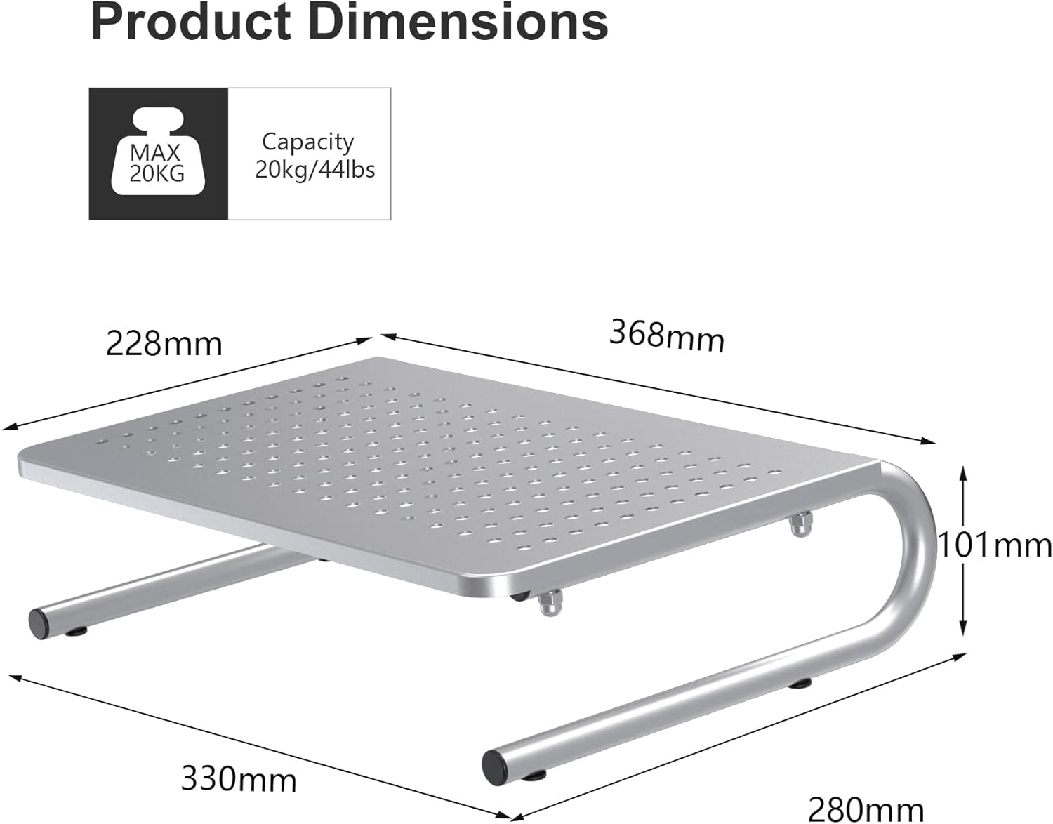 suptek Monitor Stand Riser, Laptop Holder Printer Riser Desk Accessories, Vented Metal Platform and 4 inches Height Underneath Storage for Office Supplies (MST004S-2), 2 Pack, Silver