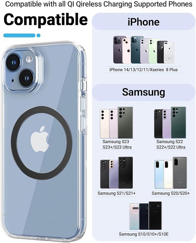 for Magsafe Ring - 10 PCS, Ultra-Thin(0.4mm) Magsafe Sticker, Compatible with iPhone 15 Pro Max, 15 Pro, 15/14/13/12 Series, Samsung Galaxy, Google Pixel Series Black