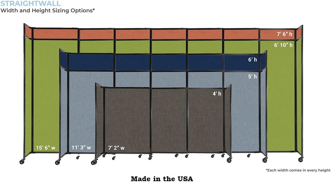 Versare Straightwall Sliding Portable Wall Partition | Freestanding Office Dividers | Locking Wheels | Temporary Room Separator | 7'2'' Wide x 5' Tall Royal Blue Fabric Panels