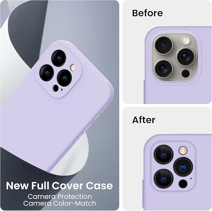 FireNova Designed for iPhone 15 Pro Case, Silicone Upgraded [Camera Protection] Phone Case with [2 Screen Protectors], Soft Anti-Scratch Microfiber Lining Inside, 6.1 inch, Clove Purple