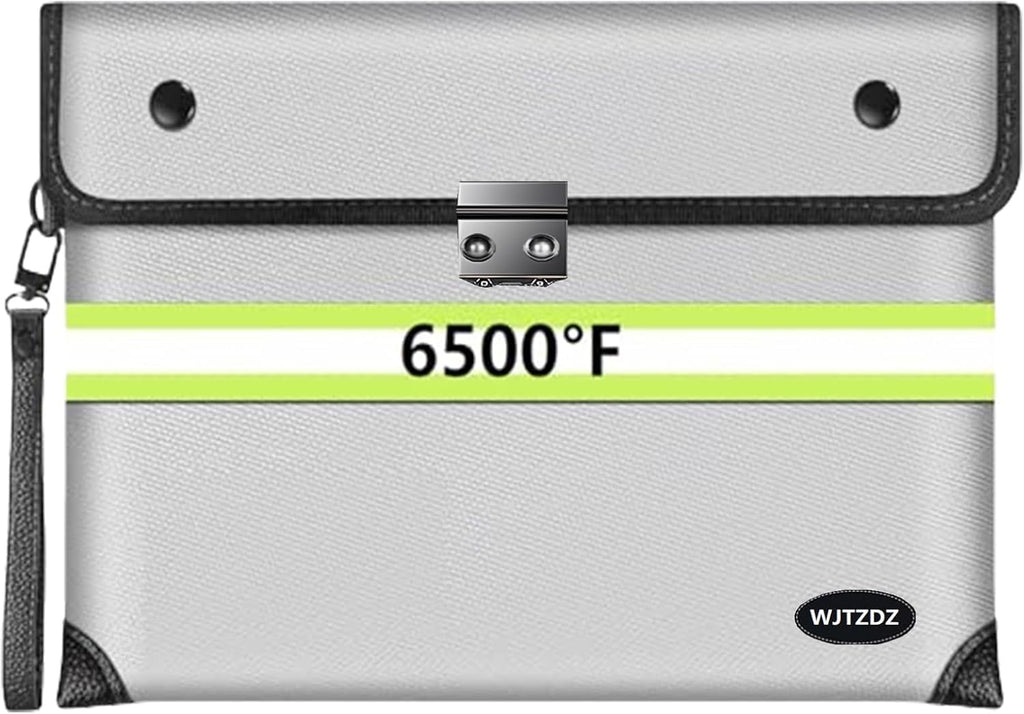 6500°F Fireproof Document Bag with Lock,Upgraded Fireproof/Waterproof Money Bag with Zipper/Reflective Strip,Storage Pouch for A4 Letter Size Document,Cash,Cell Phone,Passport（Not Fit A4 Files）