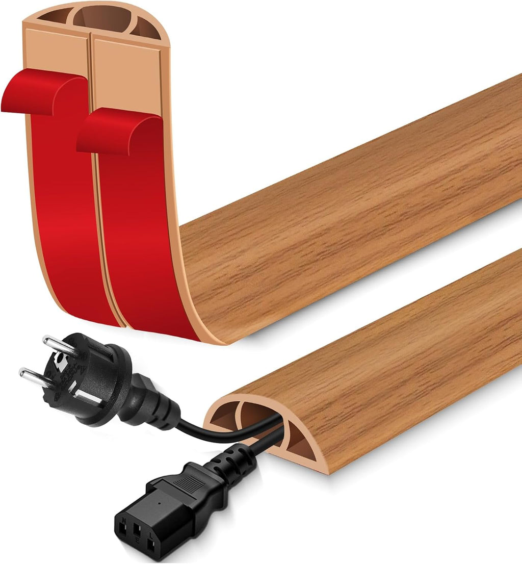 Floor Cord Cover for Wires on Floor Self Adhesive Cord Hider Floor Cable Management Wire Covers for Cords Protector Prevent Cable Trips Cord Cavity W 0.59" x H 0.31", Brown Wood, 20Ft