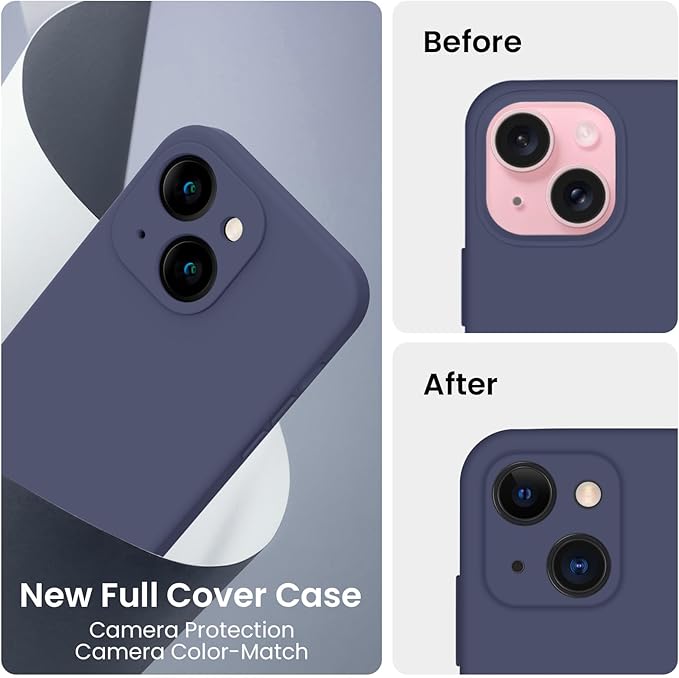 FireNova Designed for iPhone 15 Plus Case, Silicone [Camera Protection] Case with [2 Screen Protectors], Soft Anti-Scratch Microfiber Lining Inside, 6.7 inch, Navy Blue