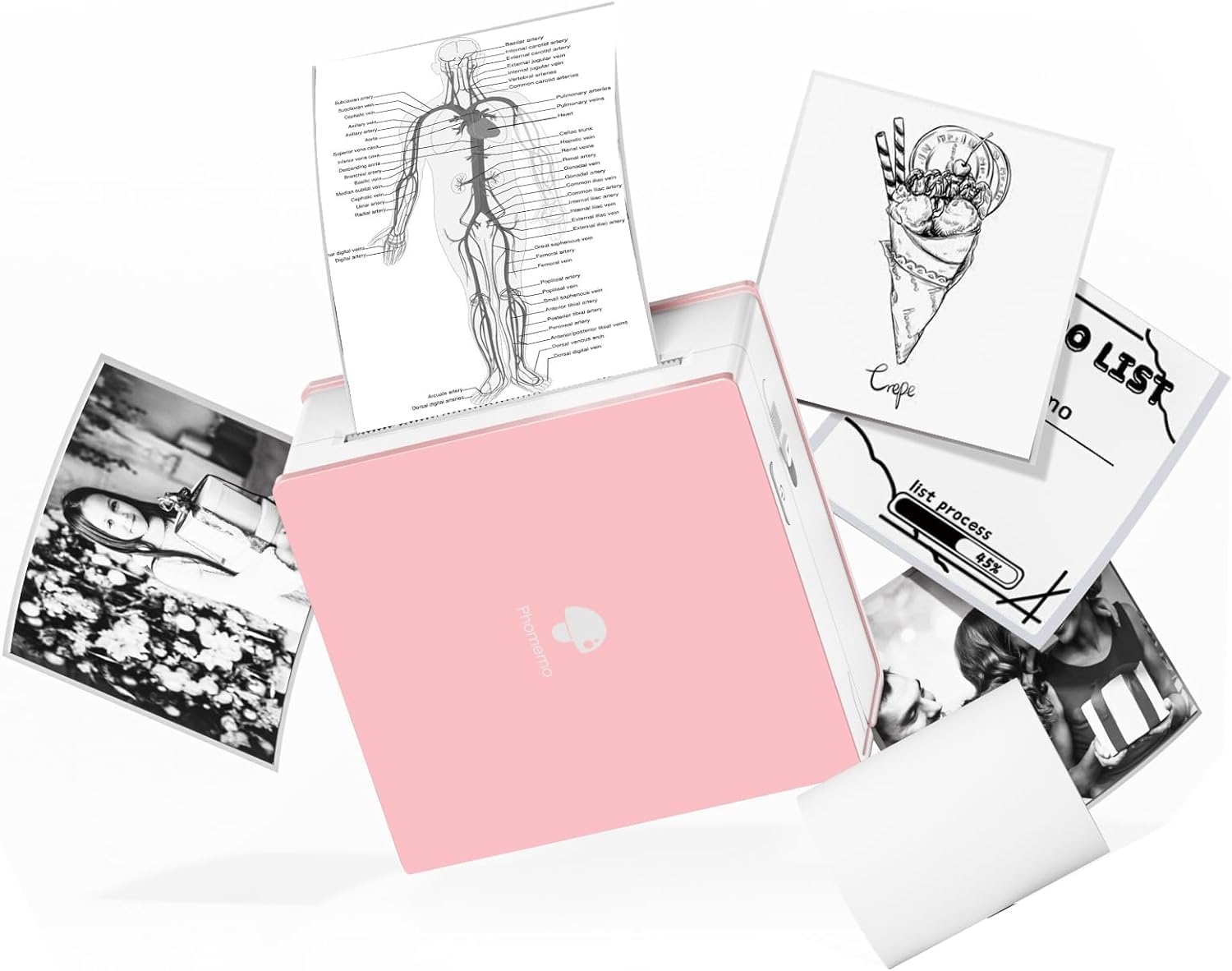 Phomemo Mini Sticker Printer- Mini Printer Sticker Maker Machine M02, Print Pods Suitable for Creative DIY, Diaries, Photos, Study Notes, Portable Thermal Inkless Label Maker for Home/Travel, Pink